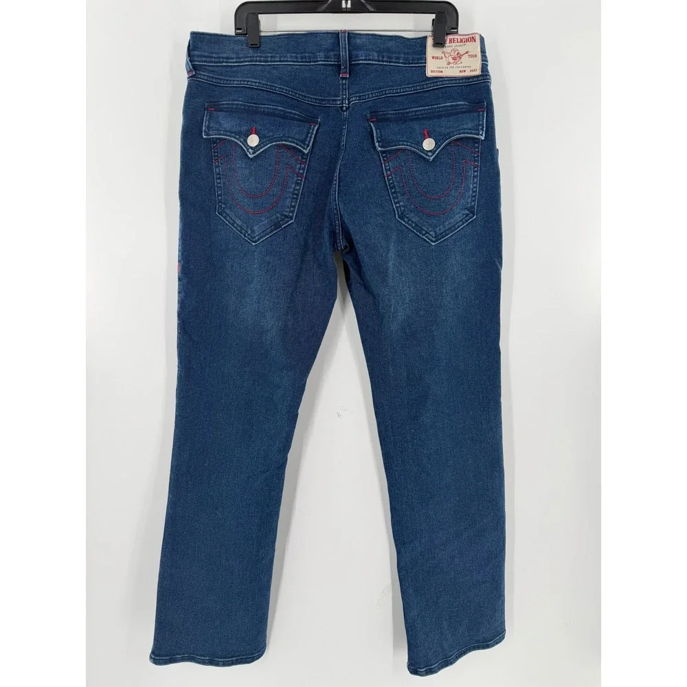 True Religion Ricky SN Flap Straight Jeans Dark Shivering Wash Red Stitch 36
